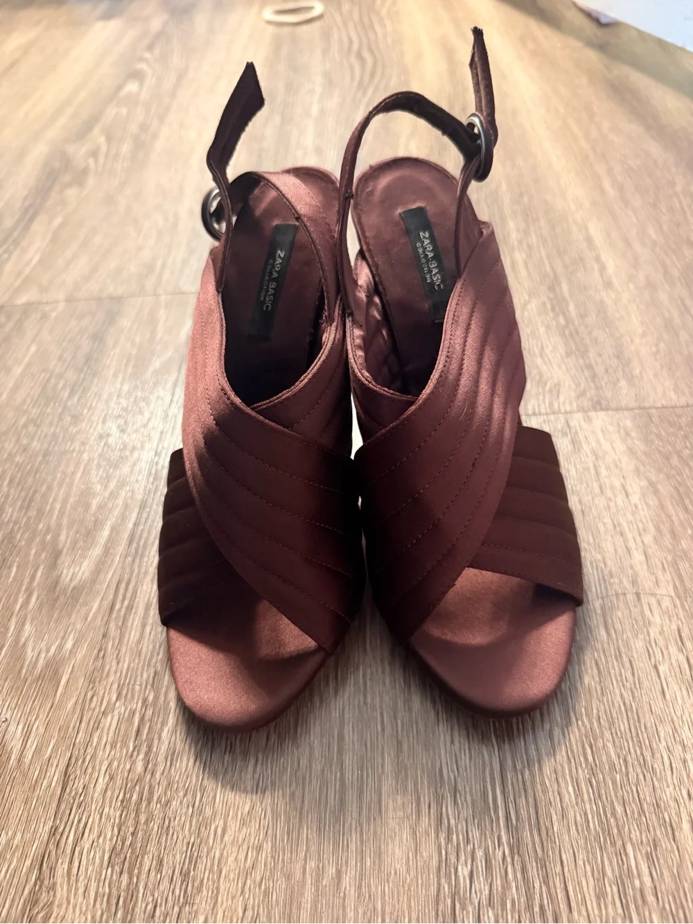 Zara Chocolate Satin Quilted Slingback Heels
